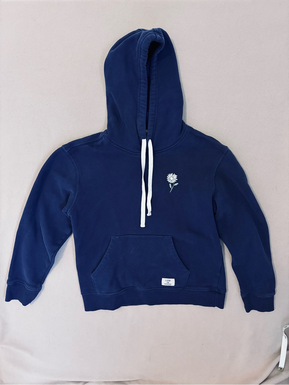 Life Is Good Navy Blue Hooded Sweatshirt with Daisy Embroidery XS